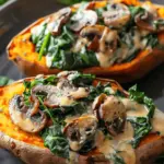 Creamy Mushroom and Spinach Stuffed Sweet Potatoes