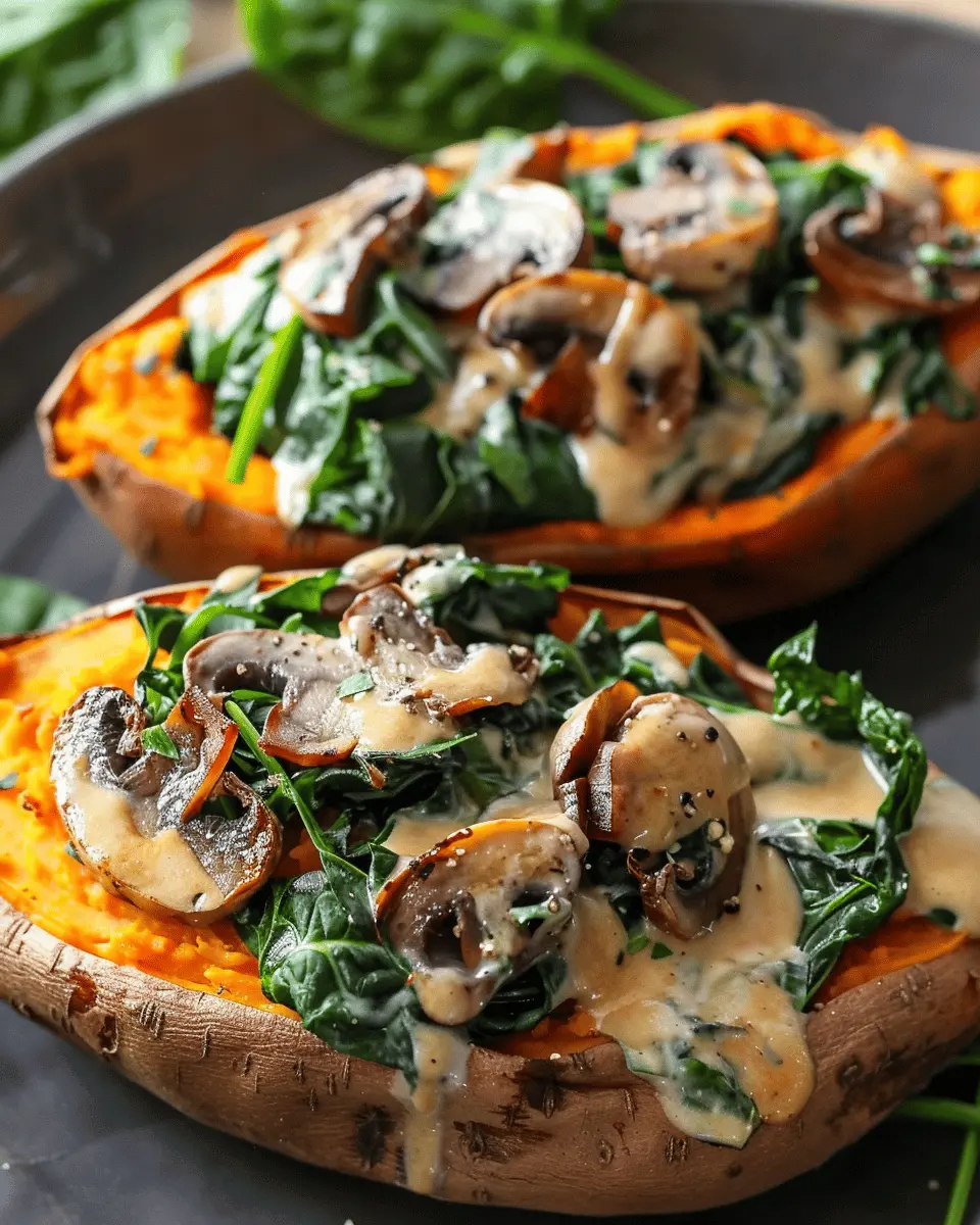 Creamy Mushroom and Spinach Stuffed Sweet Potatoes Delightfully Indulgent