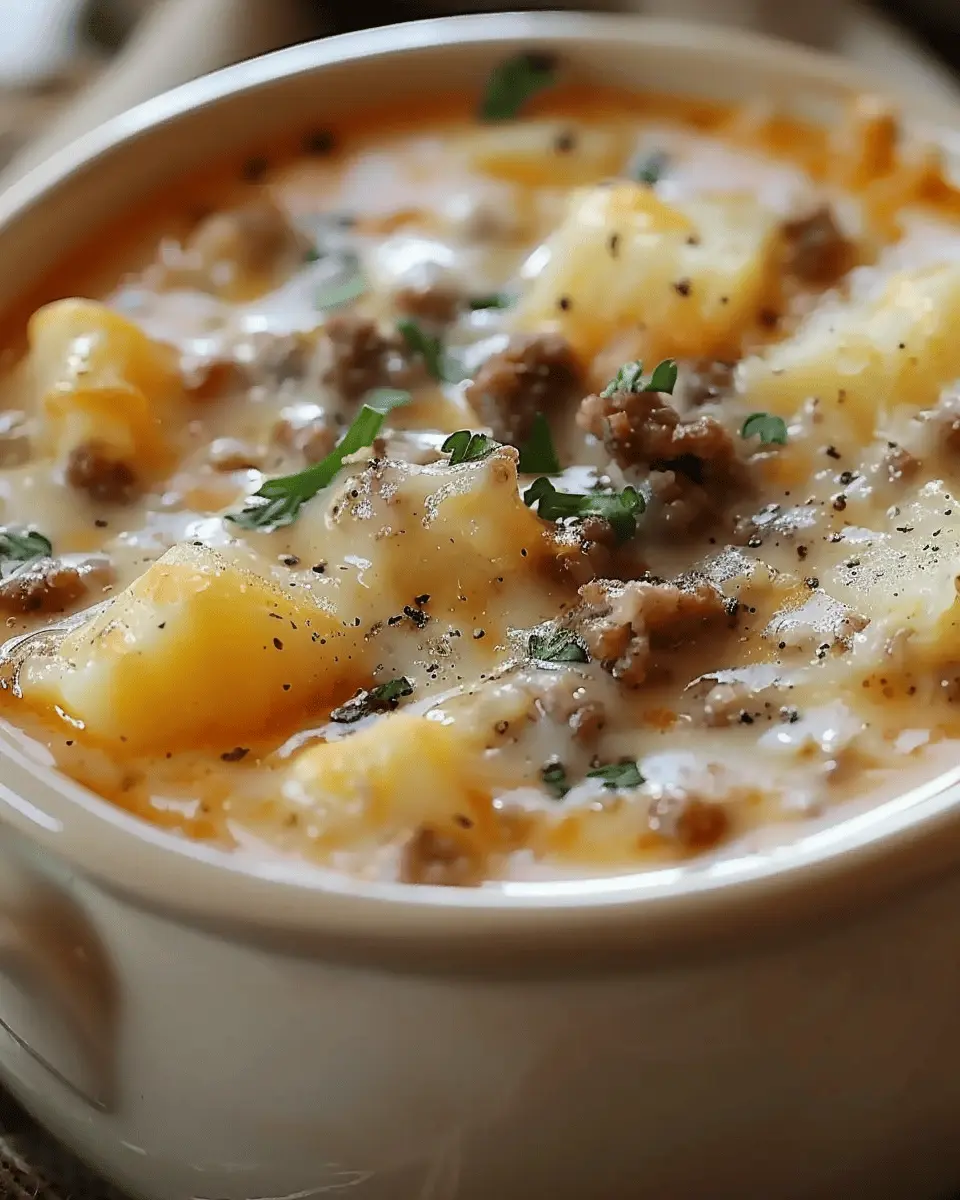 Easy Cheesy Hamburger Potato Soup with Turkey Bacon Delight