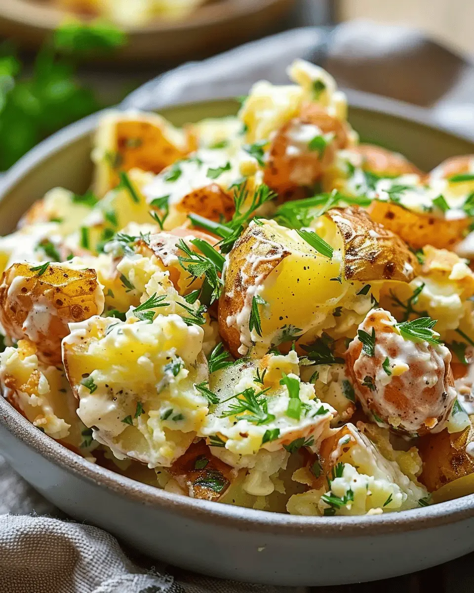 Crispy Smashed Potato Salad with Turkey Bacon and Chicken Ham