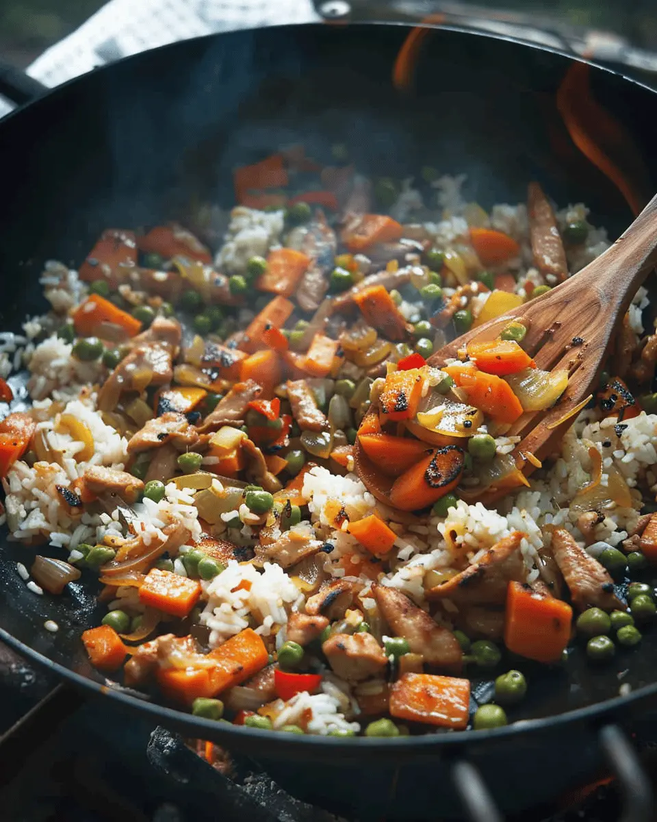 Camping stir-fry: Easy Turkey Bacon and Chicken Ham Delight