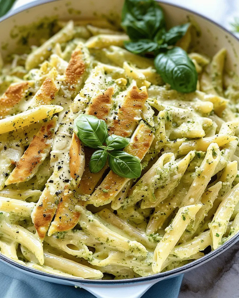 Creamy Pesto Sauce Pasta with Turkey Bacon and Chicken Ham Delight