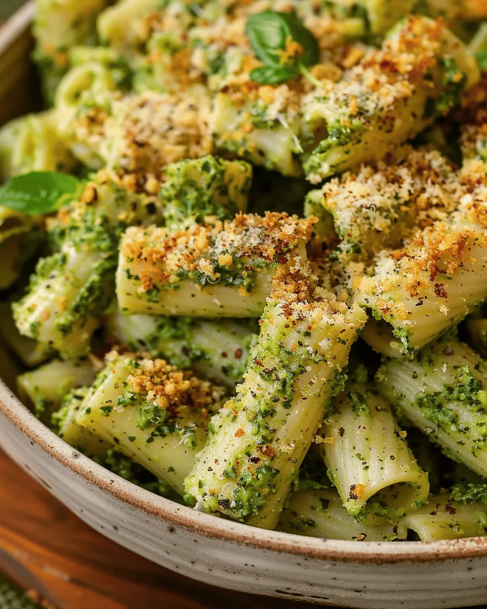 Creamy Pesto Rigatoni: Indulgent Dish with Chili Garlic Breadcrumbs