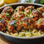Greek Chicken Meatballs with Lemon Orzo