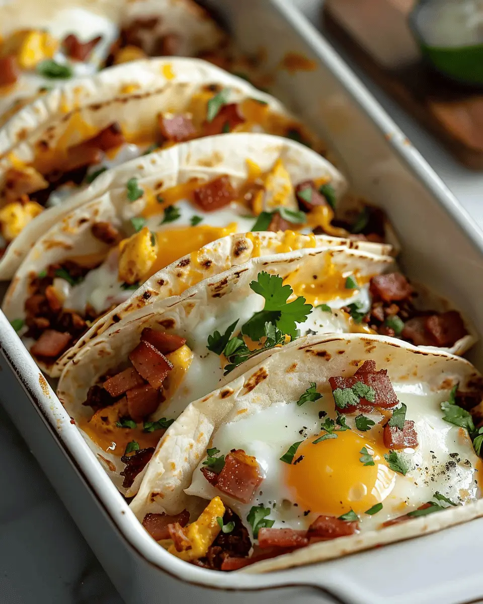 Tasty Baked Breakfast Tacos with Turkey Bacon and Chicken Ham