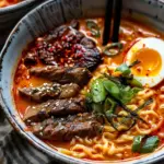 Spicy Korean Ramen with Grilled Beef & Creamy Sauce