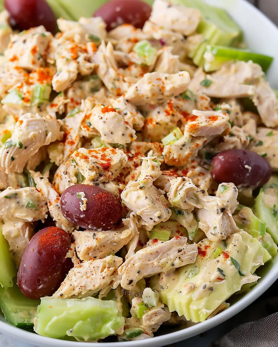 High Protein Chicken Salad with Turkey Bacon and Fresh Greens