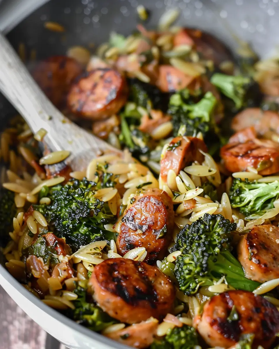chicken sausage broccoli orzo skillet: an easy weeknight delight