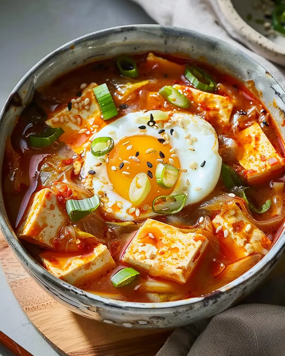 Kimchi Tofu Soup: A Hearty Bowl of Comfort with Sesame &amp; Egg