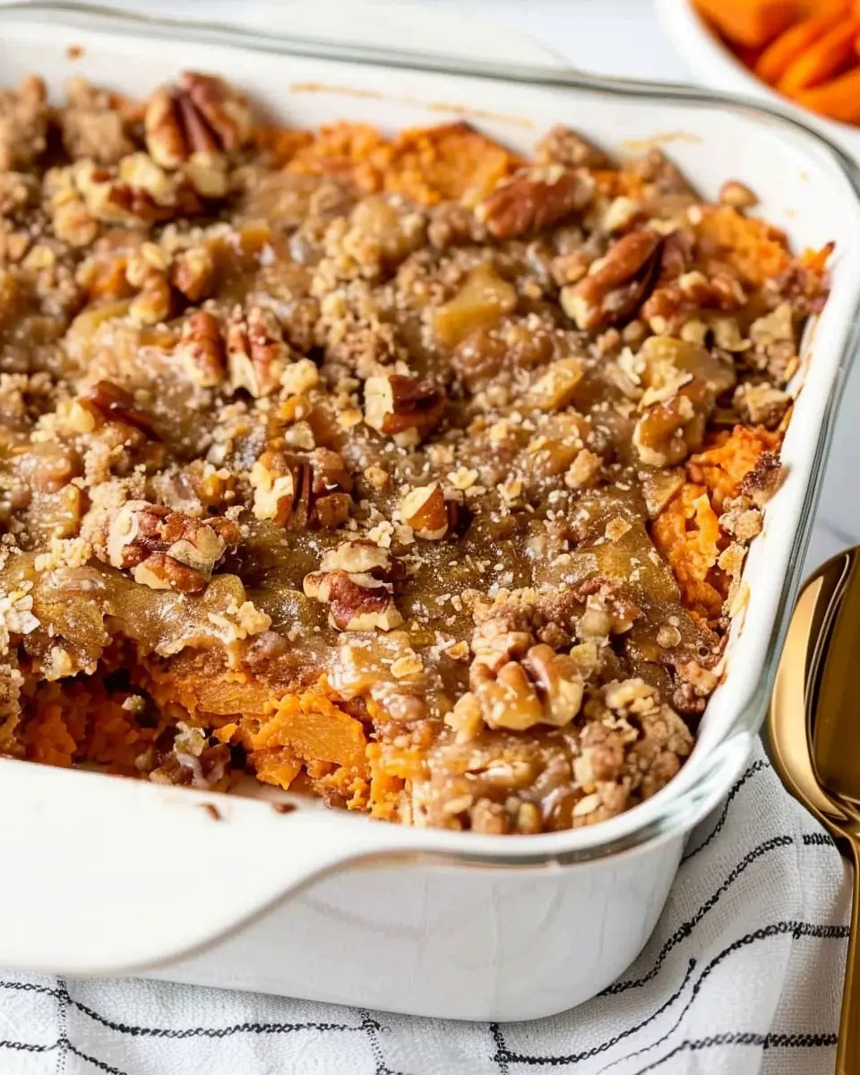 Easy Sweet Potato Casserole Recipe with Crunchy Turkey Bacon Topping