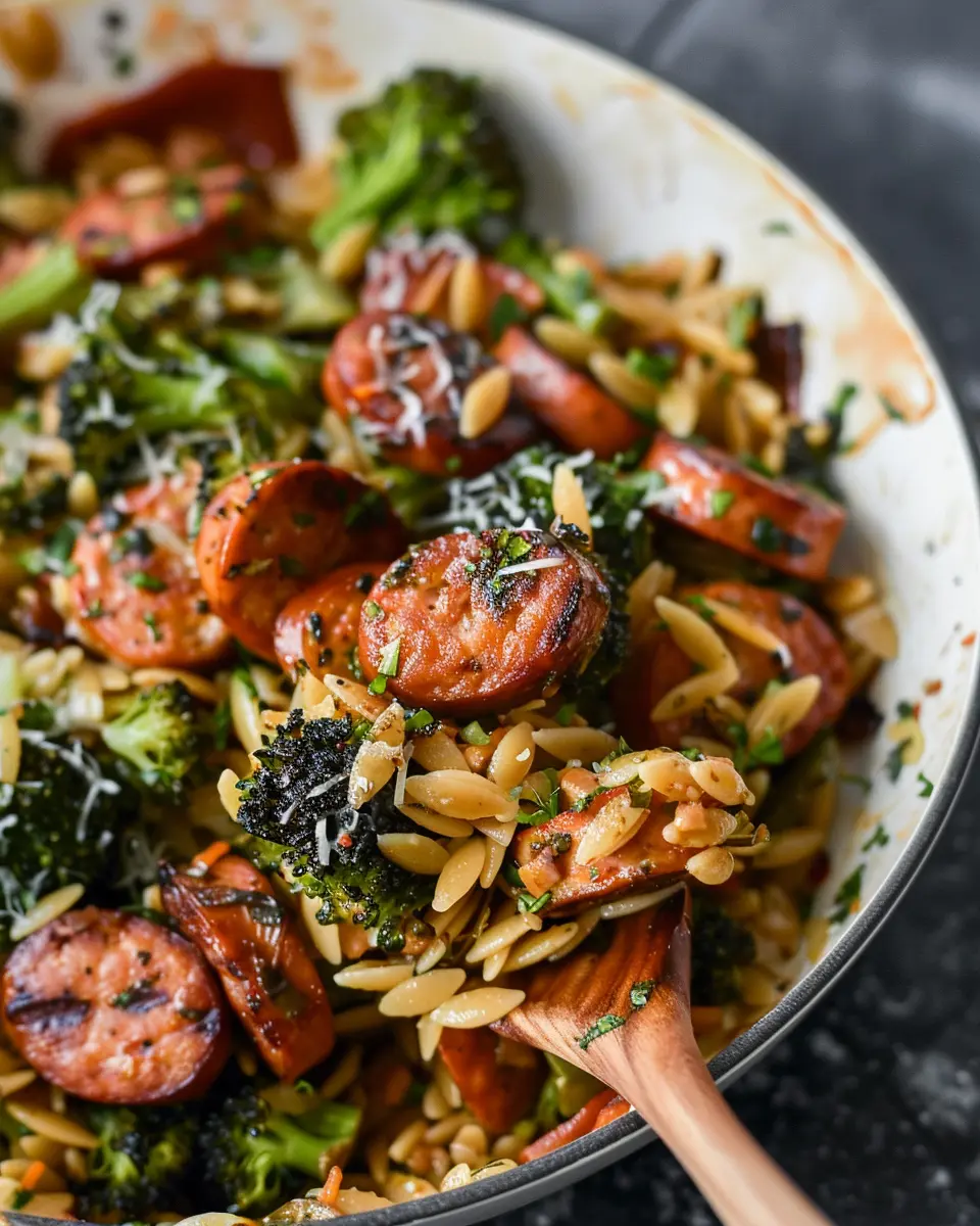 Chicken Sausage, Broccoli, and Orzo Skillet: A Healthy Delight