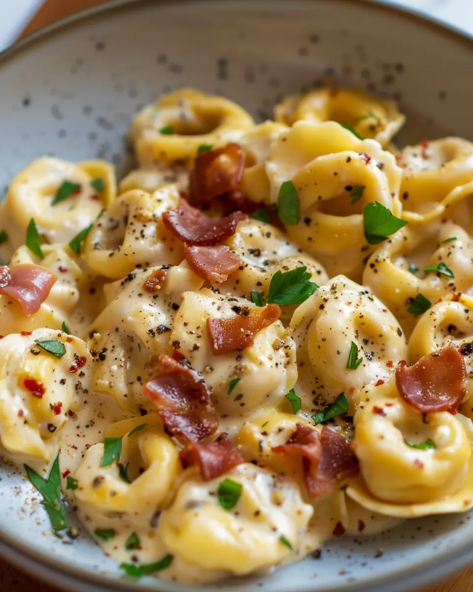 Tortellini Carbonara: Easy Turkey Bacon and Chicken Ham Delight