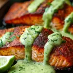 Baked Cajun Salmon with Creamy Avocado Lime Sauce
