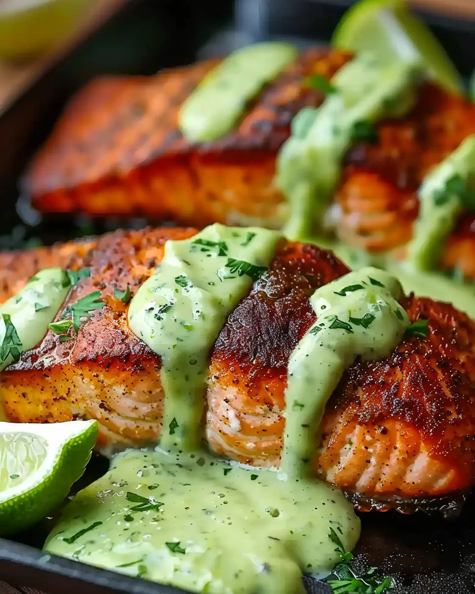 Baked Cajun Salmon with Creamy Avocado Lime Sauce: Easy &amp; Delicious