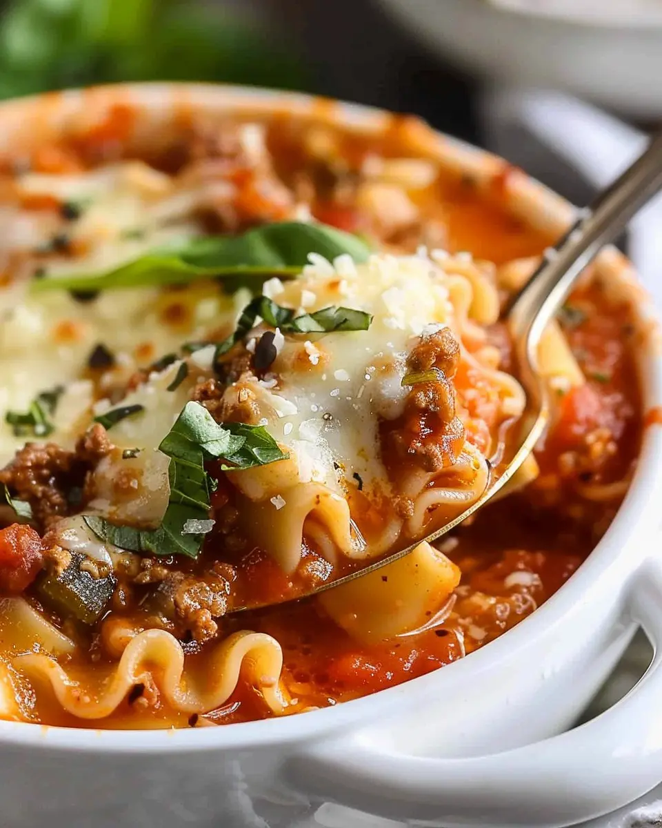 Hearty Lasagna Soup with Turkey Bacon and Chicken Ham Delight