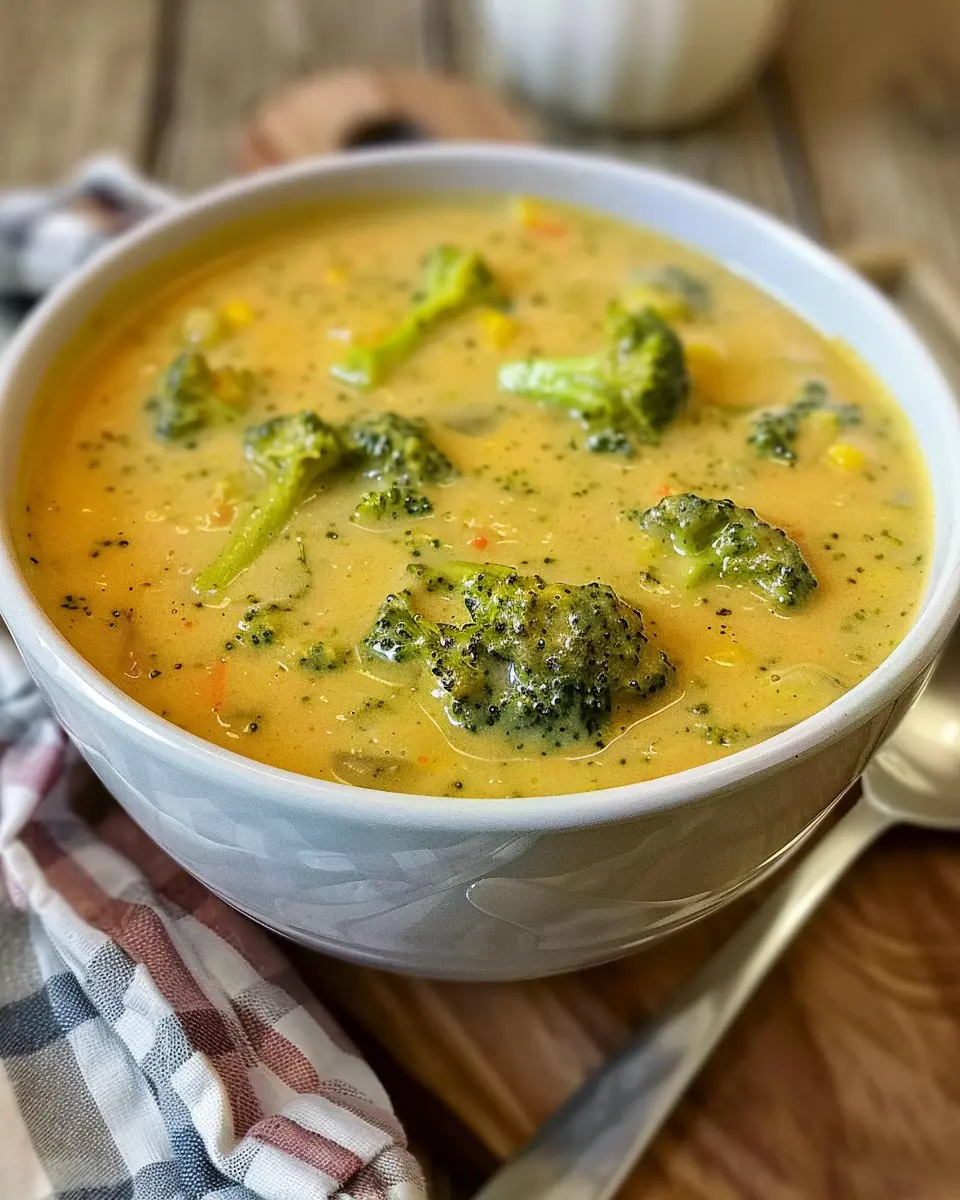 High Protein Broccoli Cheddar Soup with Turkey Bacon Delight