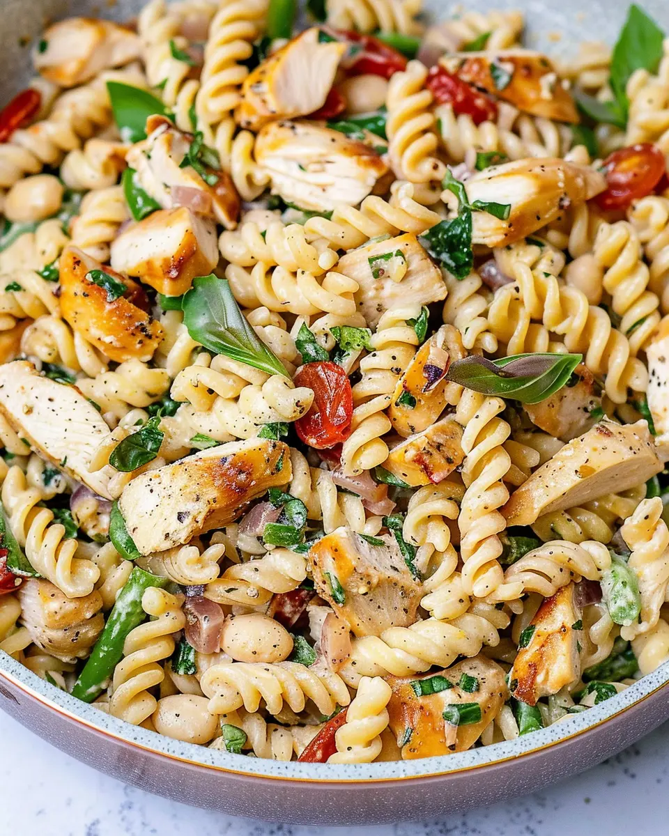 High Protein Tuscan Chicken Pasta Salad with Turkey Bacon Delight