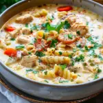 Creamy Parmesan Cajun Chicken Pasta Soup