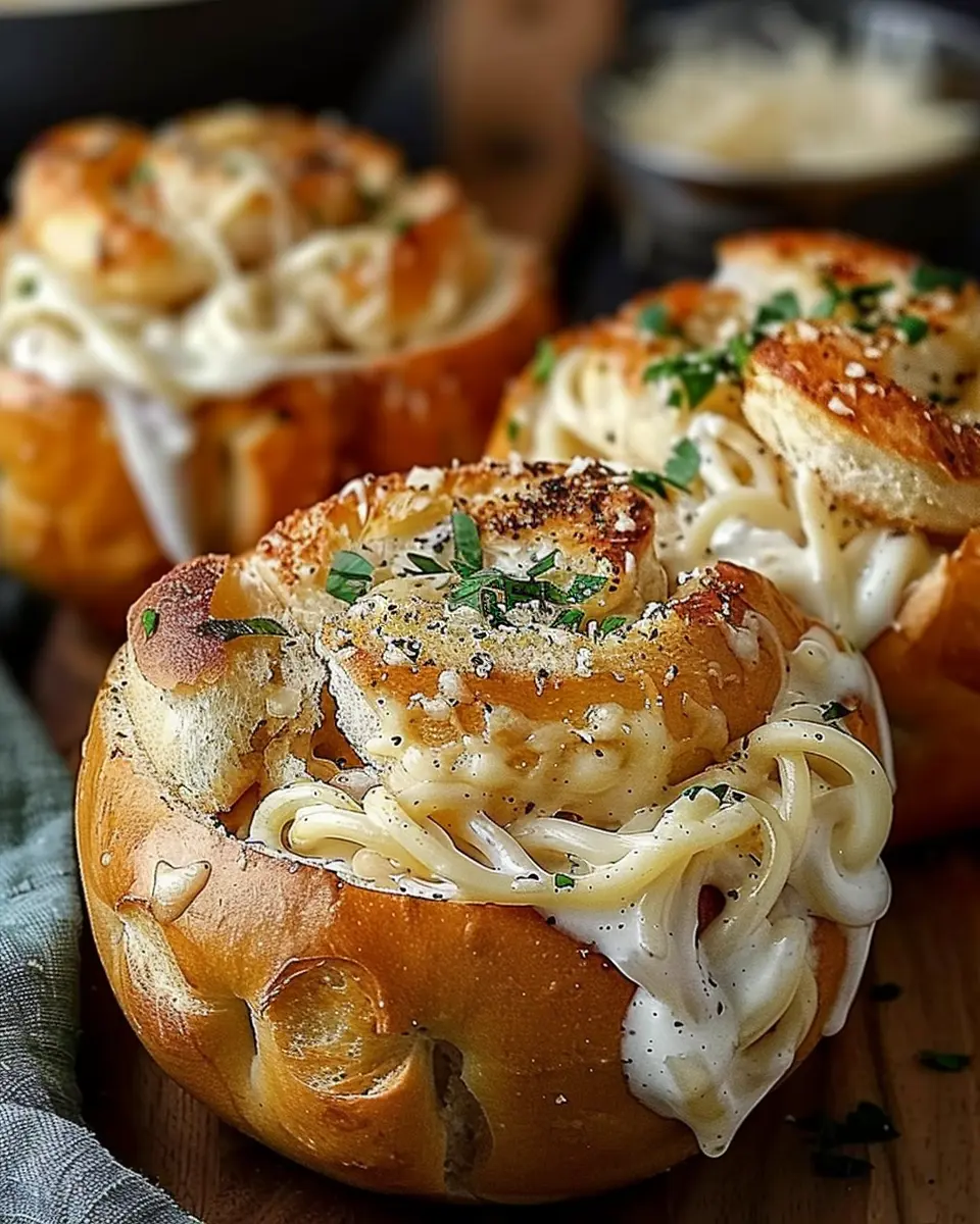 Chicken Alfredo Garlic Bread Bowls: A Cozy Indulgent Delight