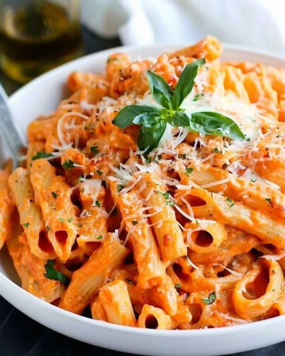 Creamy Roasted Red Pepper Pasta with Turkey Bacon Delight