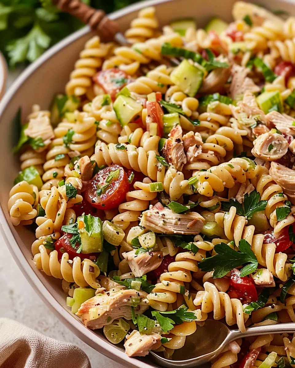 High Protein Tuscan Chicken Pasta Salad for an Easy Weeknight Meal