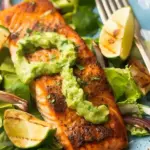 Cajun-Spiced Baked Salmon with Avocado Lime Sauce