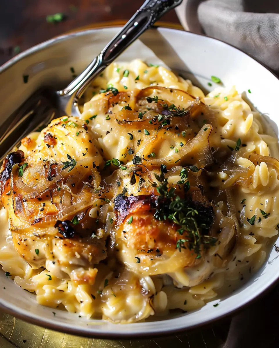 Crockpot Creamy French Onion Chicken and Orzo: A Cozy Delight
