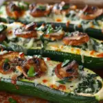 Spinach, Mushroom, and Ricotta Stuffed Zucchini Boats