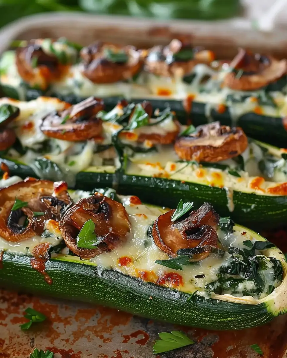 Spinach, Mushroom, and Ricotta Stuffed Zucchini Boats: Easy and Delicious