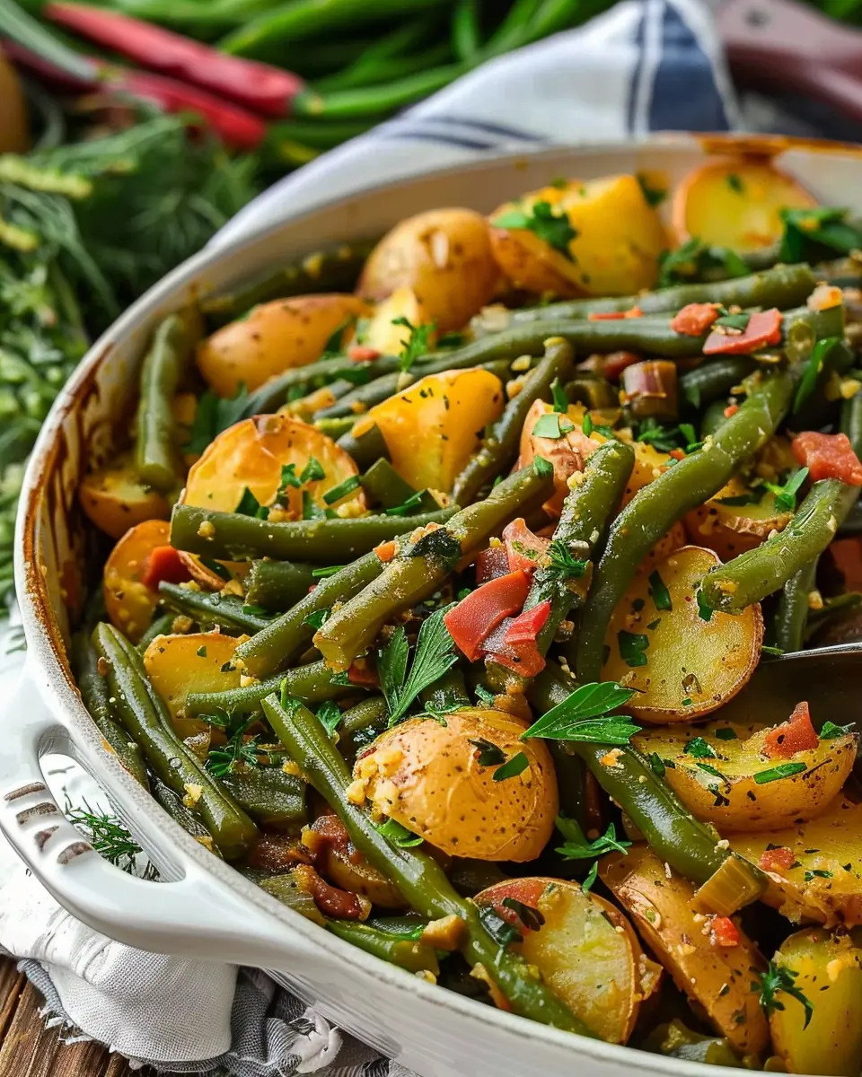 Country Ranch Green Beans and Potatoes with Savory Turkey Bacon