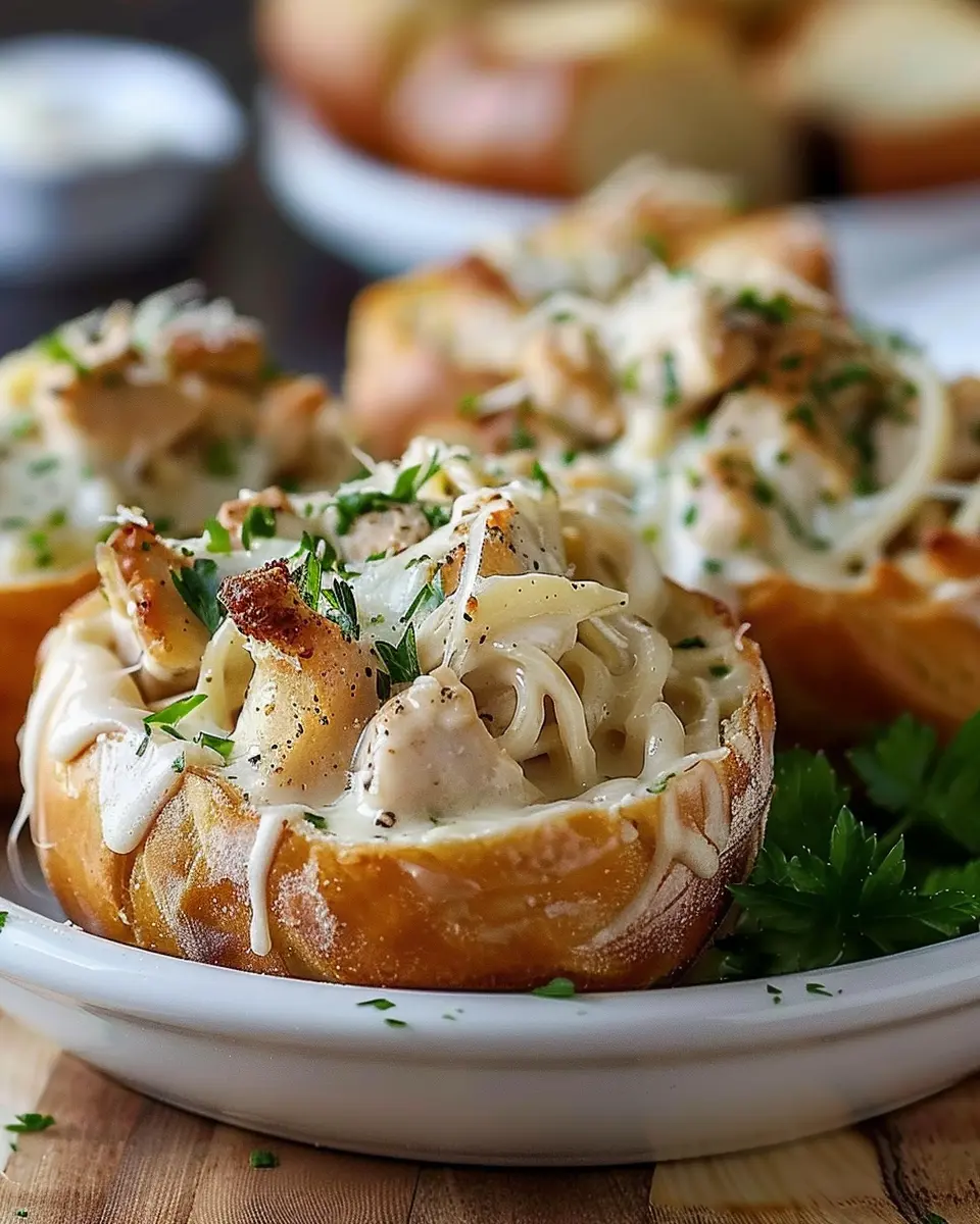 Chicken Alfredo Garlic Bread Bowls: Indulgent Comfort Food Delight