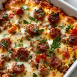 High Protein Cottage Cheese Turkey Sausage Breakfast Casserole