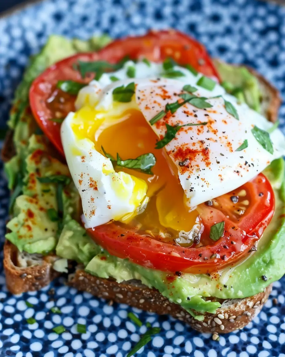 Breakfast Smashed Avocado Toast with Fried Poached Egg Delight