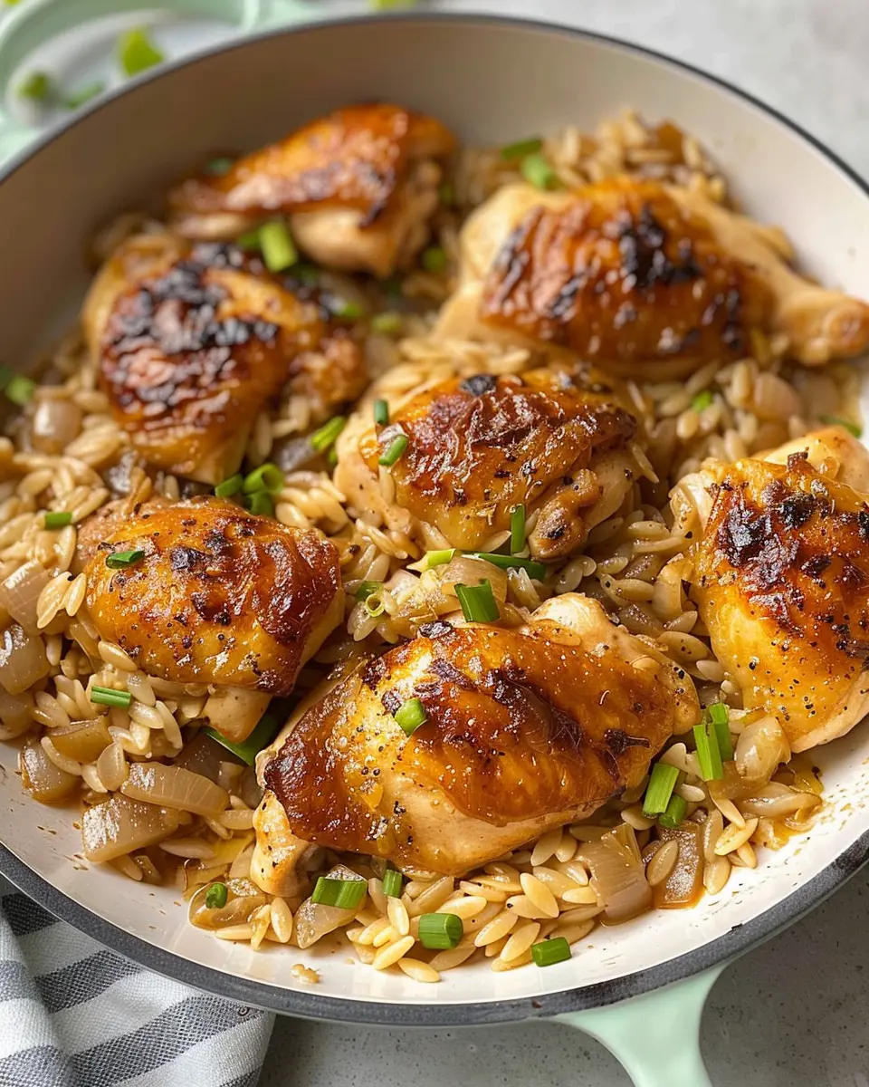 French Onion Chicken &amp; Orzo: Easy Comfort Food with Turkey Bacon
