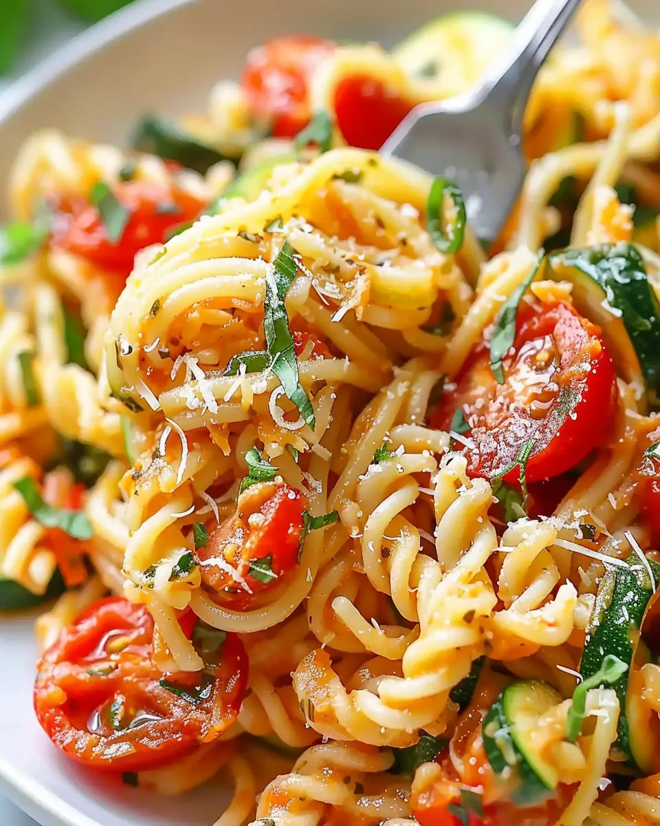 Best Weeknight Tomato Zucchini Pasta with Turkey Bacon Delight