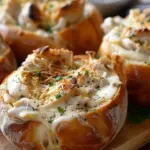 Chicken Alfredo Garlic Bread Bowls