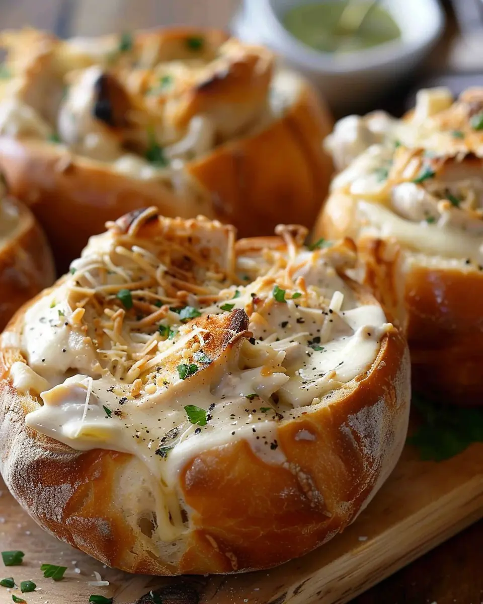 Chicken Alfredo Garlic Bread Bowls: Indulgent Comfort Food Delight