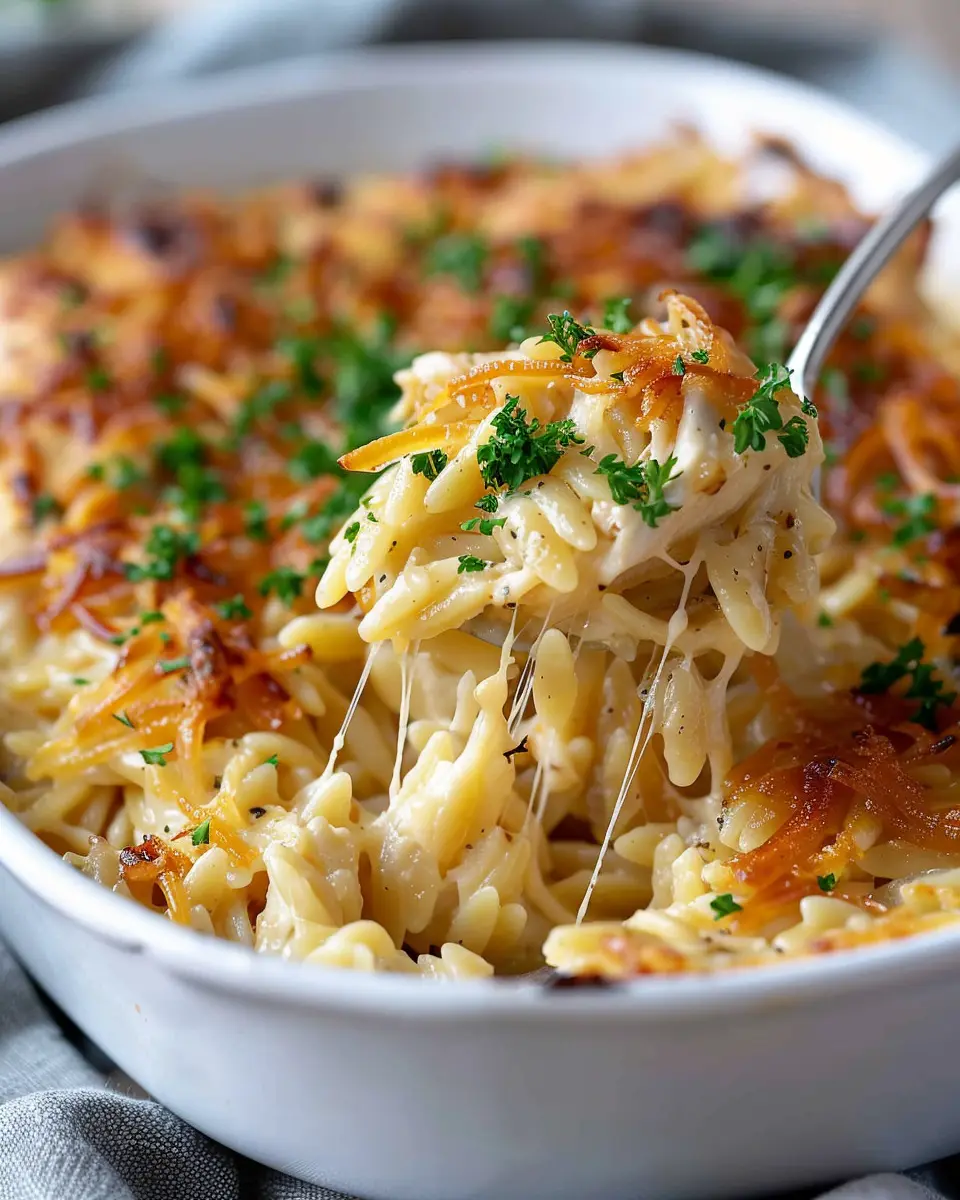 French Onion Chicken Orzo Casserol: Easy Comfort Food Delight