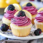 Lemon Poppy Seed Cupcakes with Blackberry Frosting