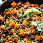 Southwest Sweet Potato, Black Bean and Rice Skillet