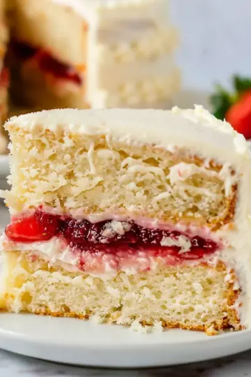 Moist Vanilla Cake with Strawberry Filling