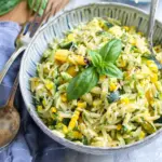 Pesto Zucchini Orzo with Charred Sweet Corn